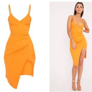 PrettyLittleThing Bright Orange Wrap Front Dress